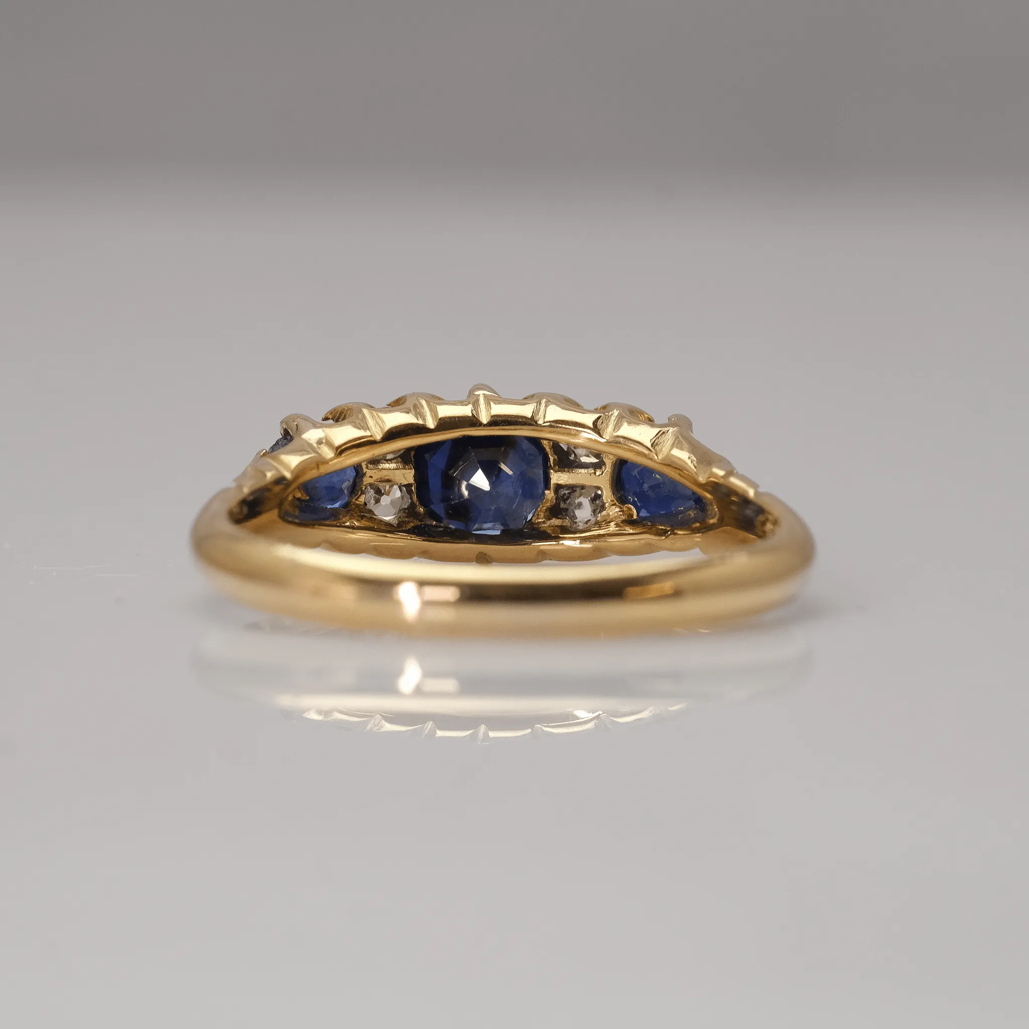 Art Deco Seven Stone Sapphire and Diamond Ring