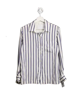 Asceno Cream Paris Oversized Pyjama Shirt Blue Stripe 100% Silk UK S