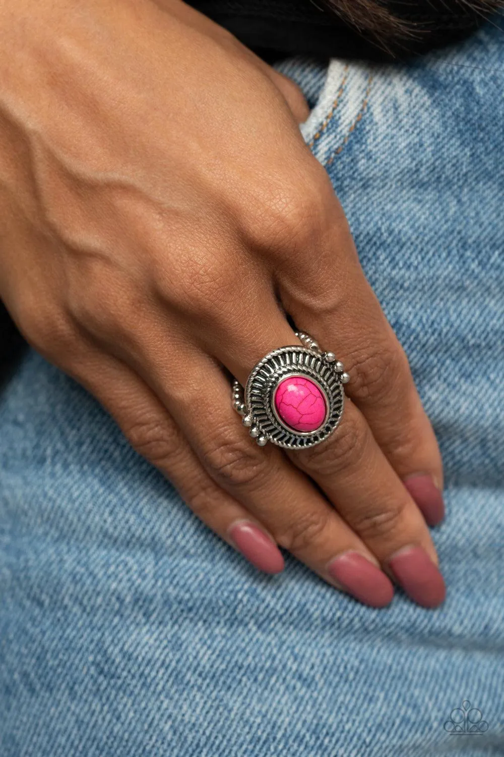 BADLANDS To The Bone Pink Stone Ring - Paparazzi Accessories