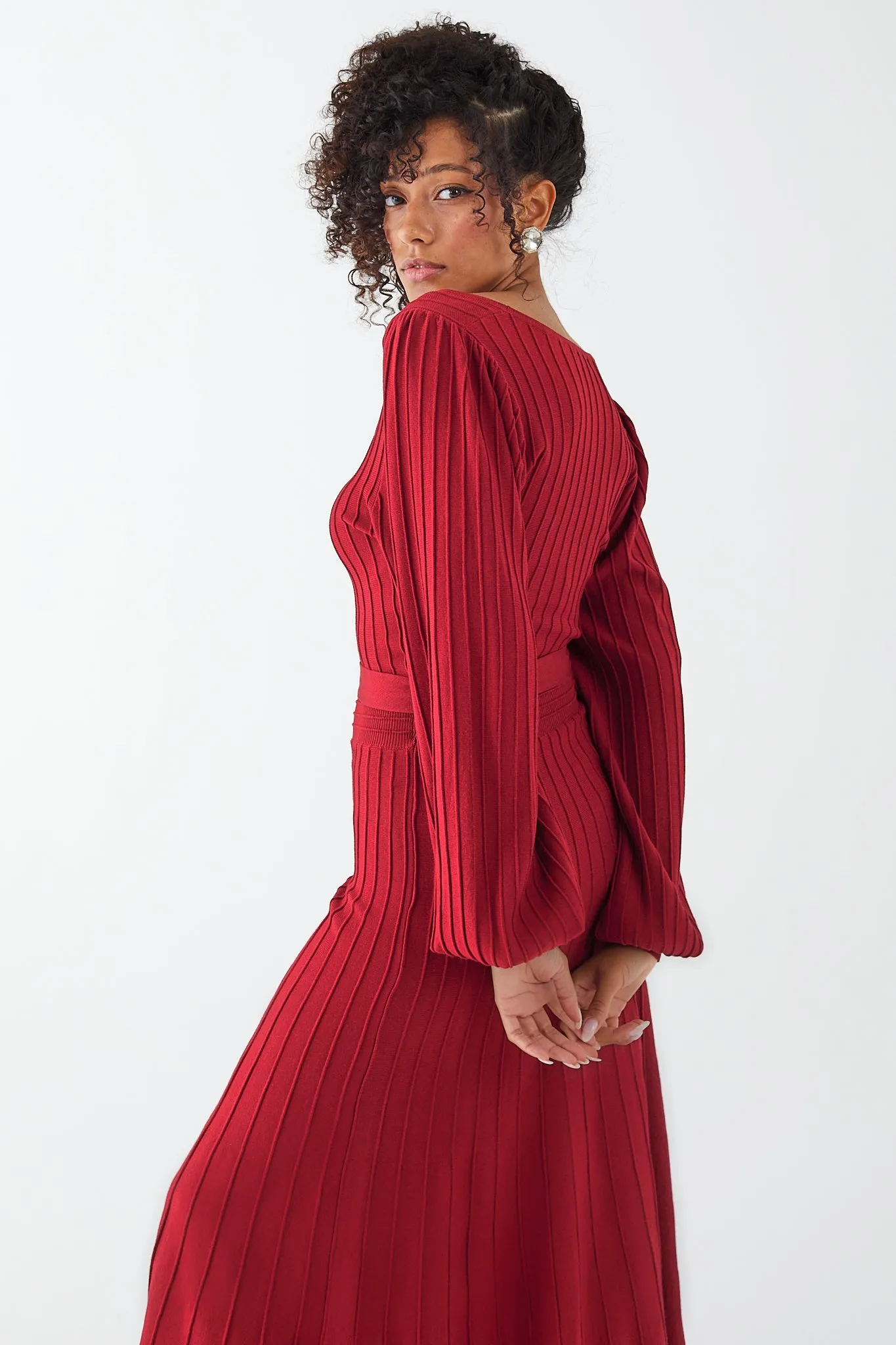 Balloon Sleeve Knit Sweater Dress