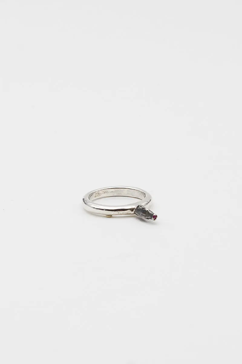 Bar Silver And Ruby Bud Ring