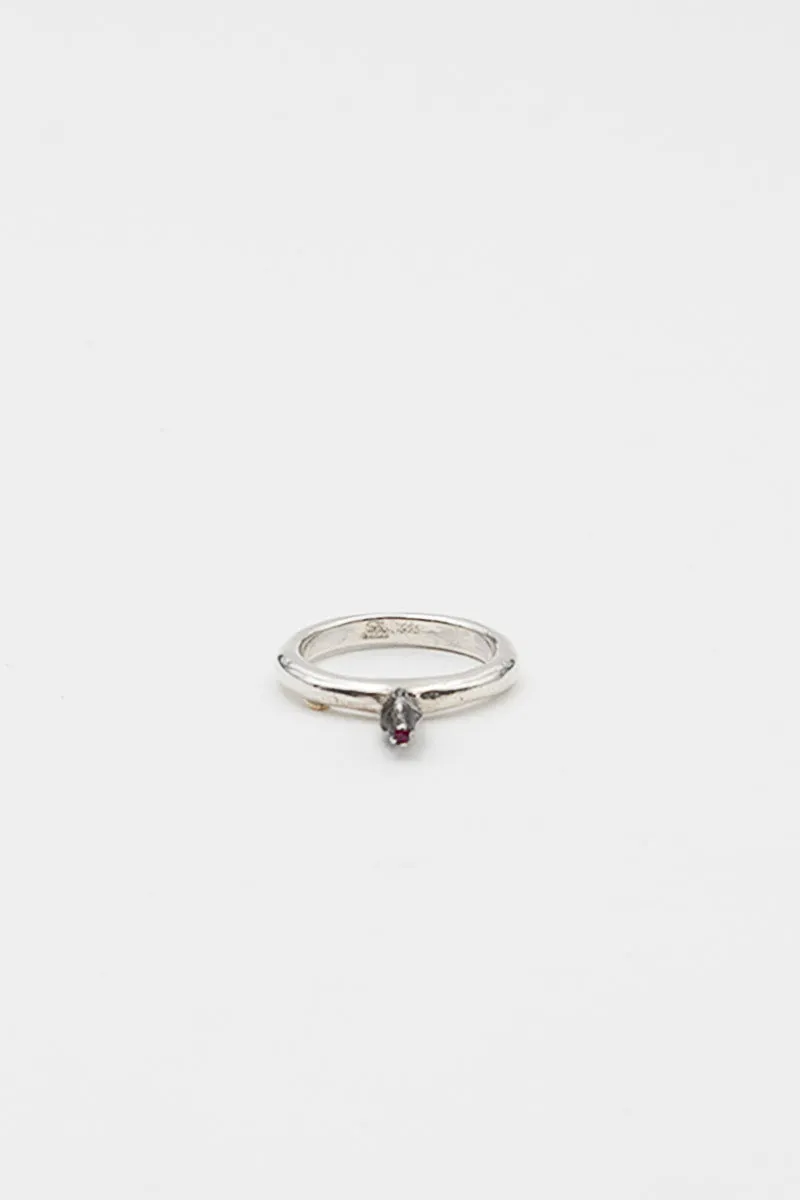 Bar Silver And Ruby Bud Ring