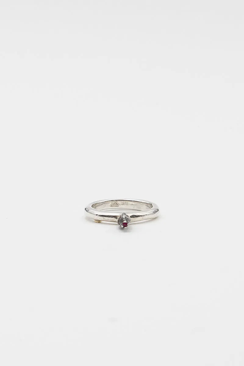 Bar Silver And Ruby Bud Ring