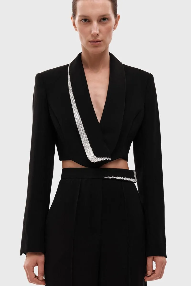 BLACK CROPPED CRYSTAL JACKET