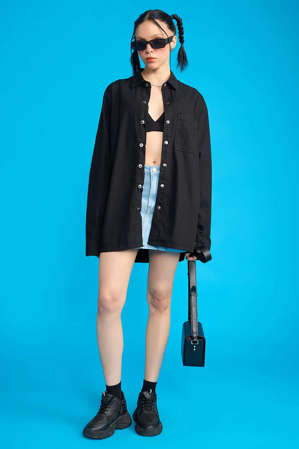 Black One Pocket Oversized Unisex Shirt