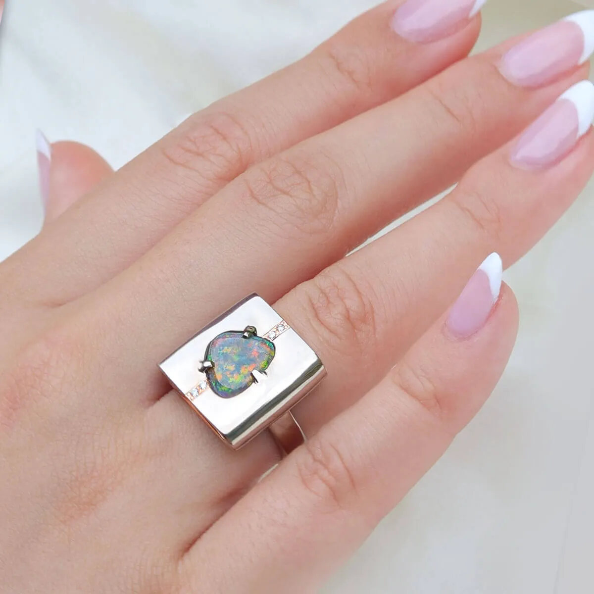 Black Opal Cushion Ring