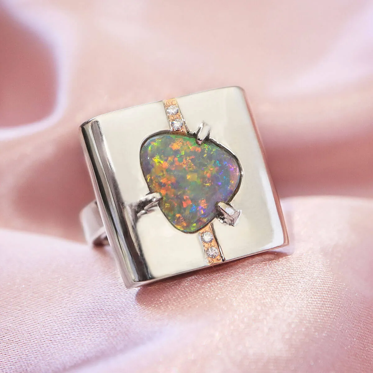 Black Opal Cushion Ring