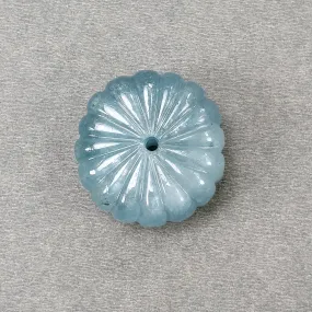 BLUE AQUAMARINE Gemstone Carving  : 104.05cts Natural Untreated Aqua Drilled Both Side Hand Carved Round Shape 30mm