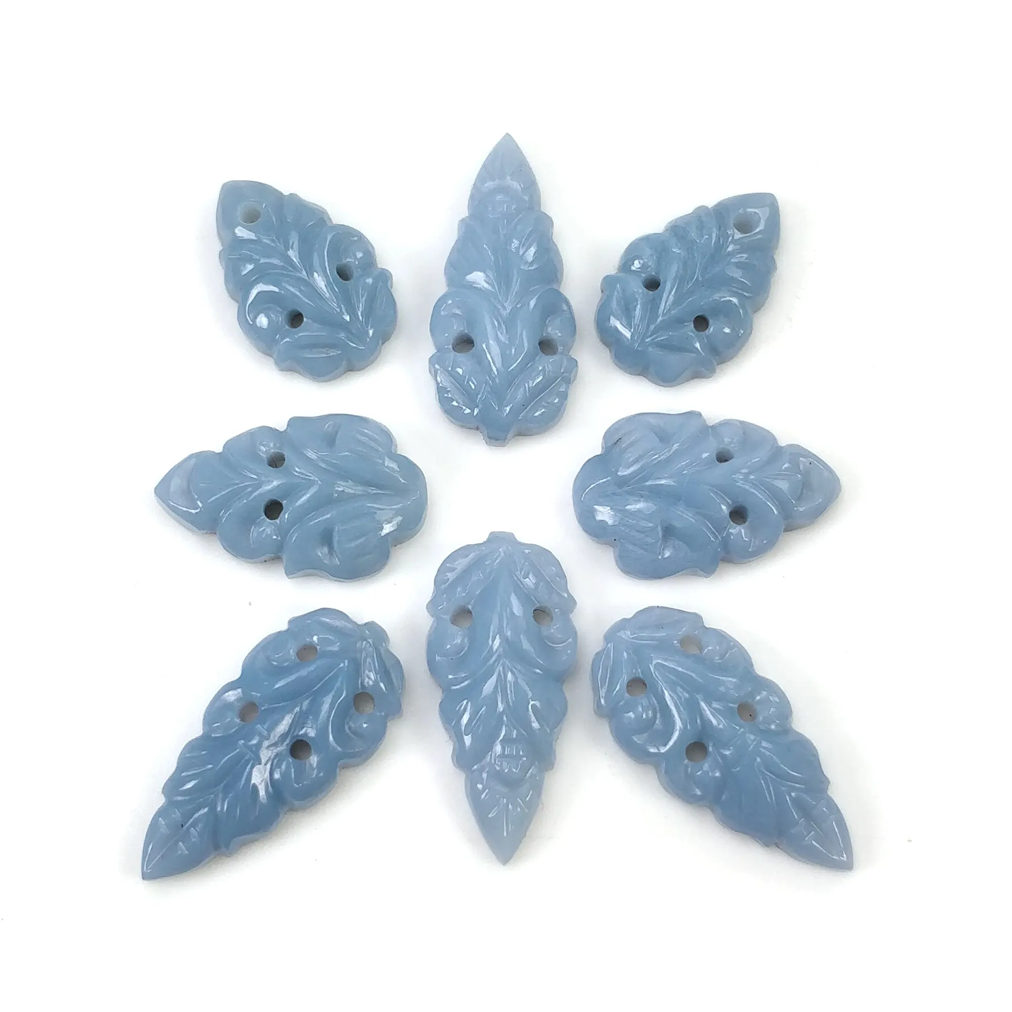 Blue Opal Gemstone Carving : 32.30cts Natural Color Enhanced Opal Hand Carved Leaves 15*10mm - 20.5*10mm 8pcs