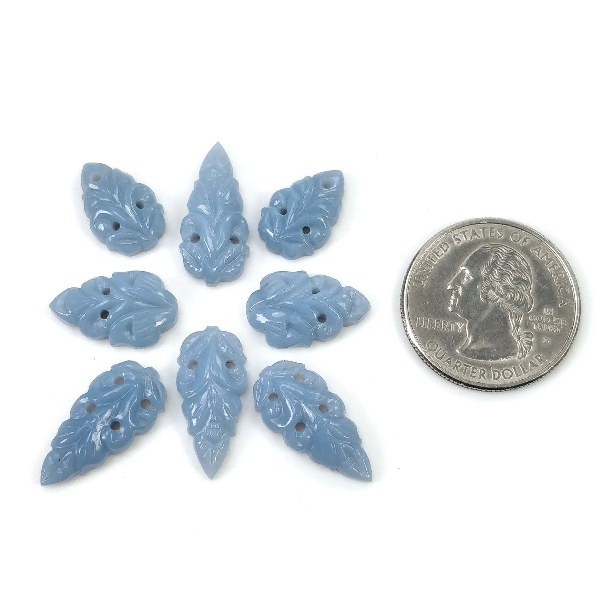 Blue Opal Gemstone Carving : 32.30cts Natural Color Enhanced Opal Hand Carved Leaves 15*10mm - 20.5*10mm 8pcs