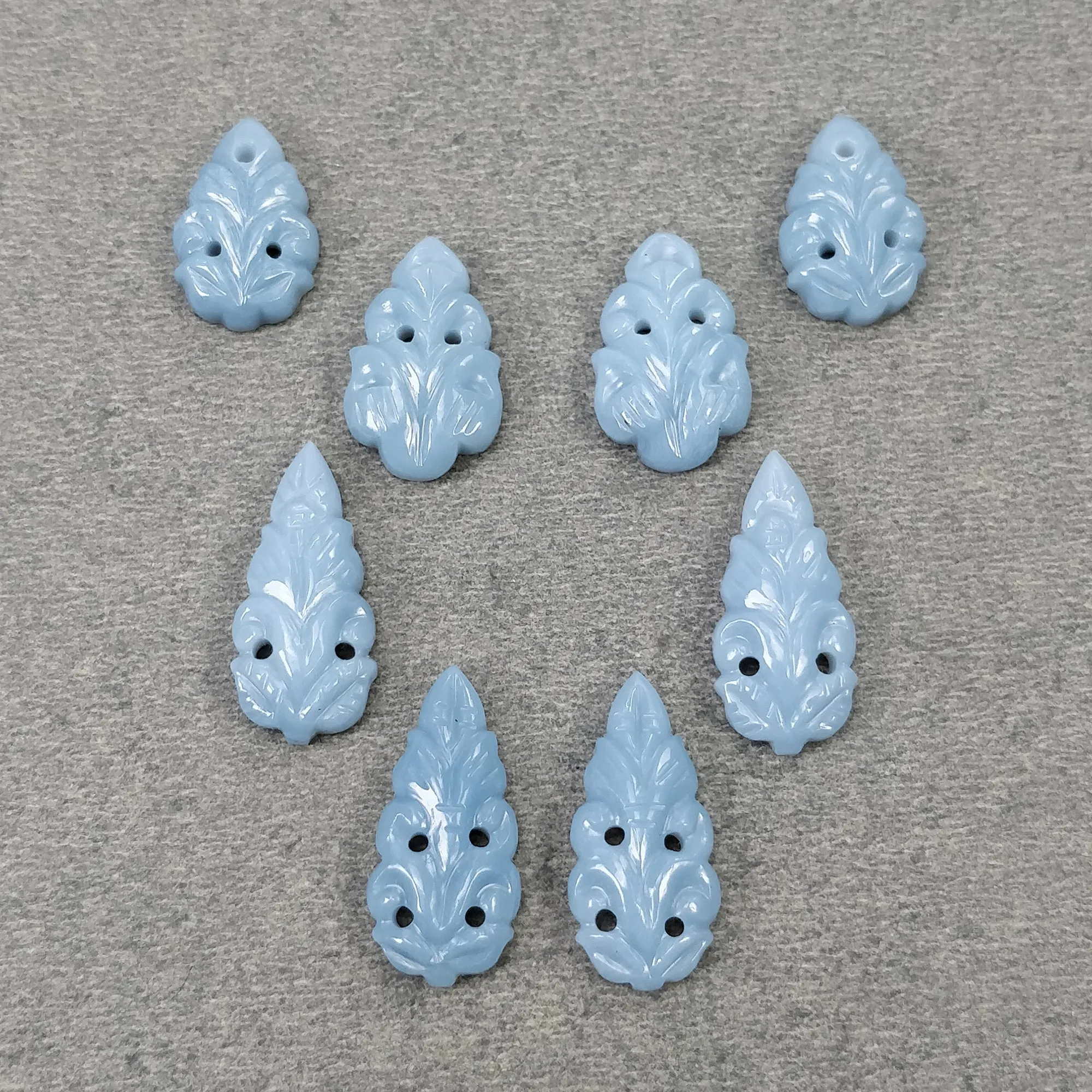 Blue Opal Gemstone Carving : 32.30cts Natural Color Enhanced Opal Hand Carved Leaves 15*10mm - 20.5*10mm 8pcs