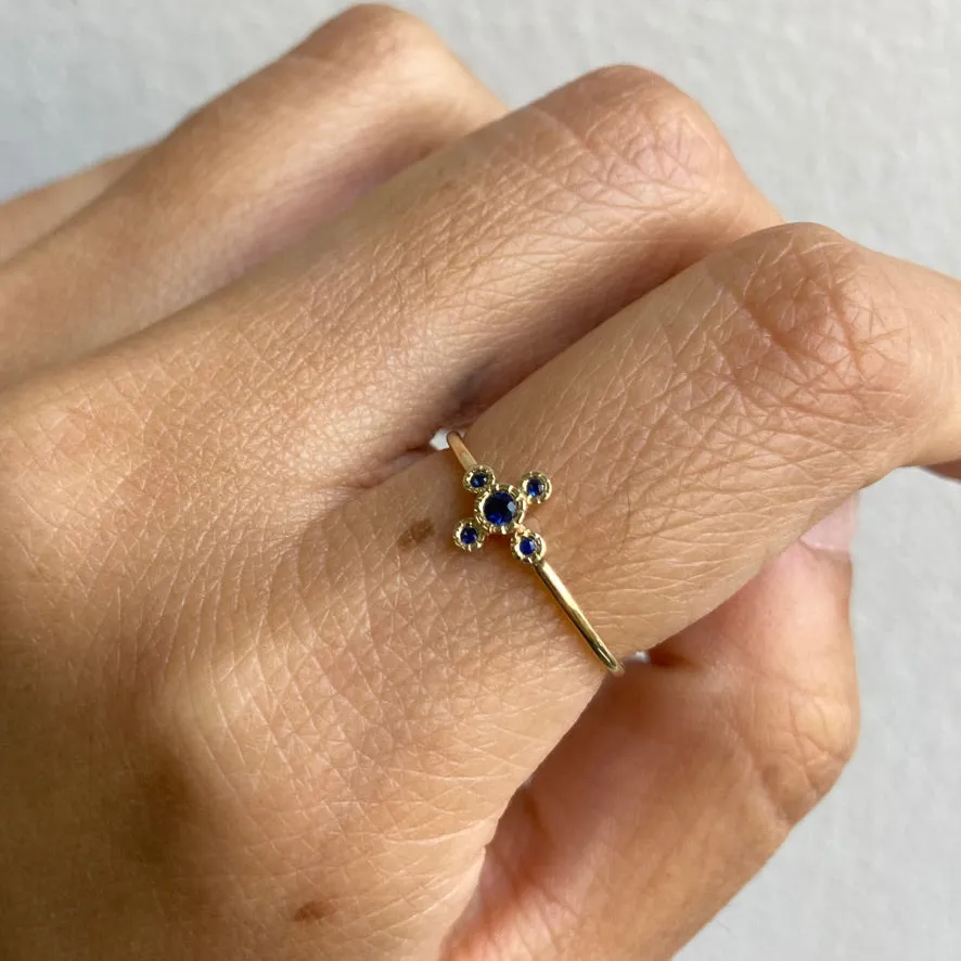 Blue Sapphire Flora Ring