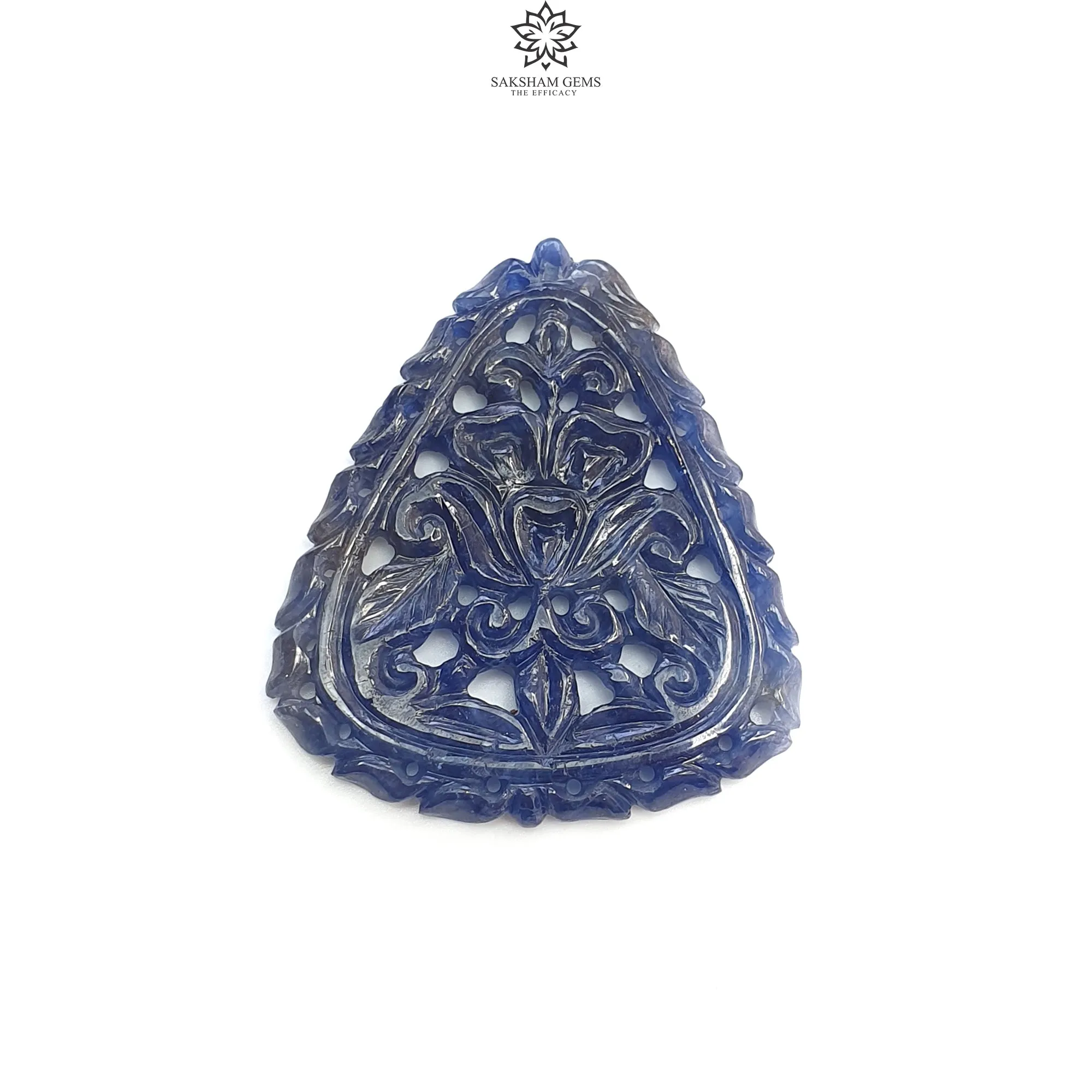 Blue Sapphire Gemstone Carving : 58.00cts Natural Untreated Unheated Blue Sapphire Hand Carved Triangle Shape 43*37mm