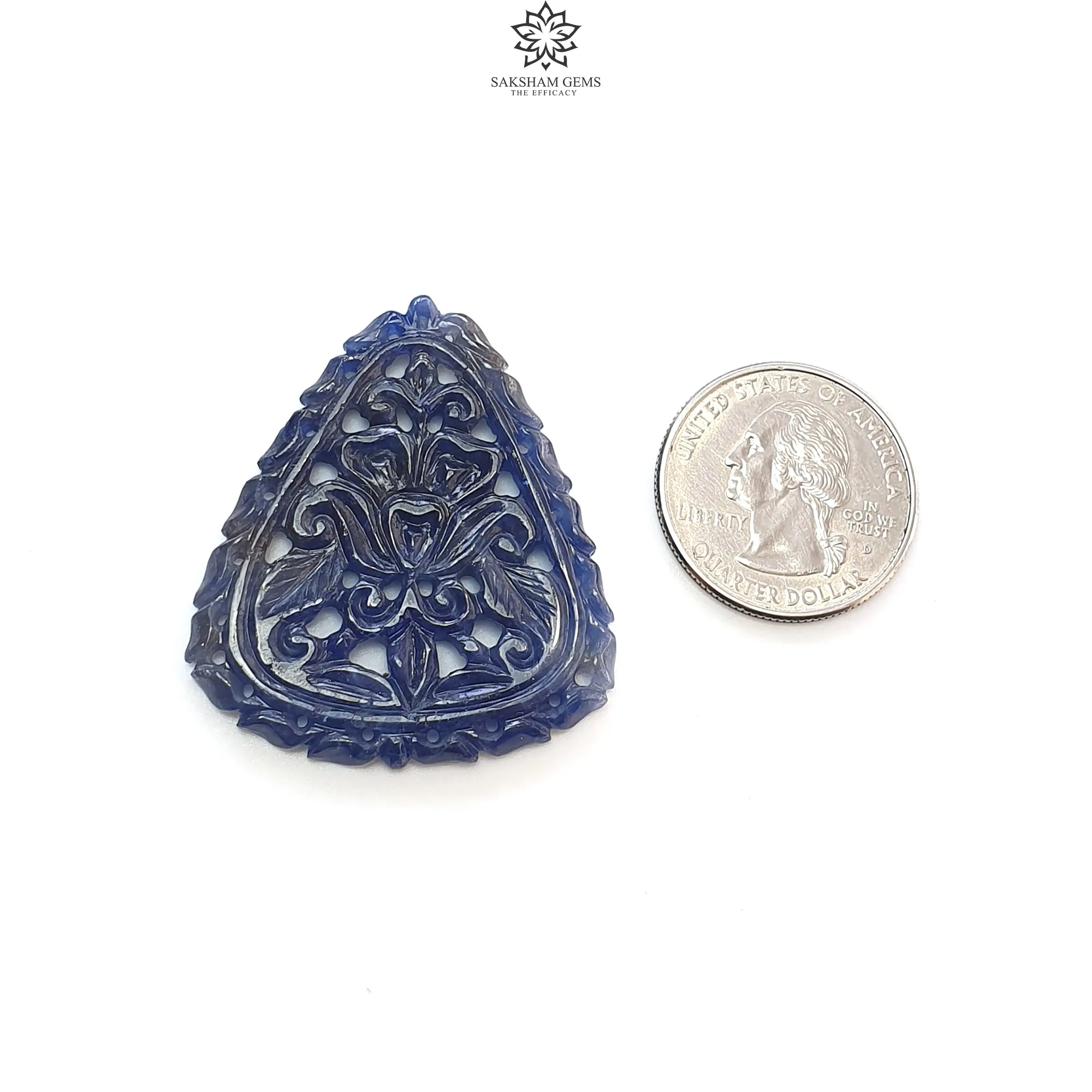 Blue Sapphire Gemstone Carving : 58.00cts Natural Untreated Unheated Blue Sapphire Hand Carved Triangle Shape 43*37mm