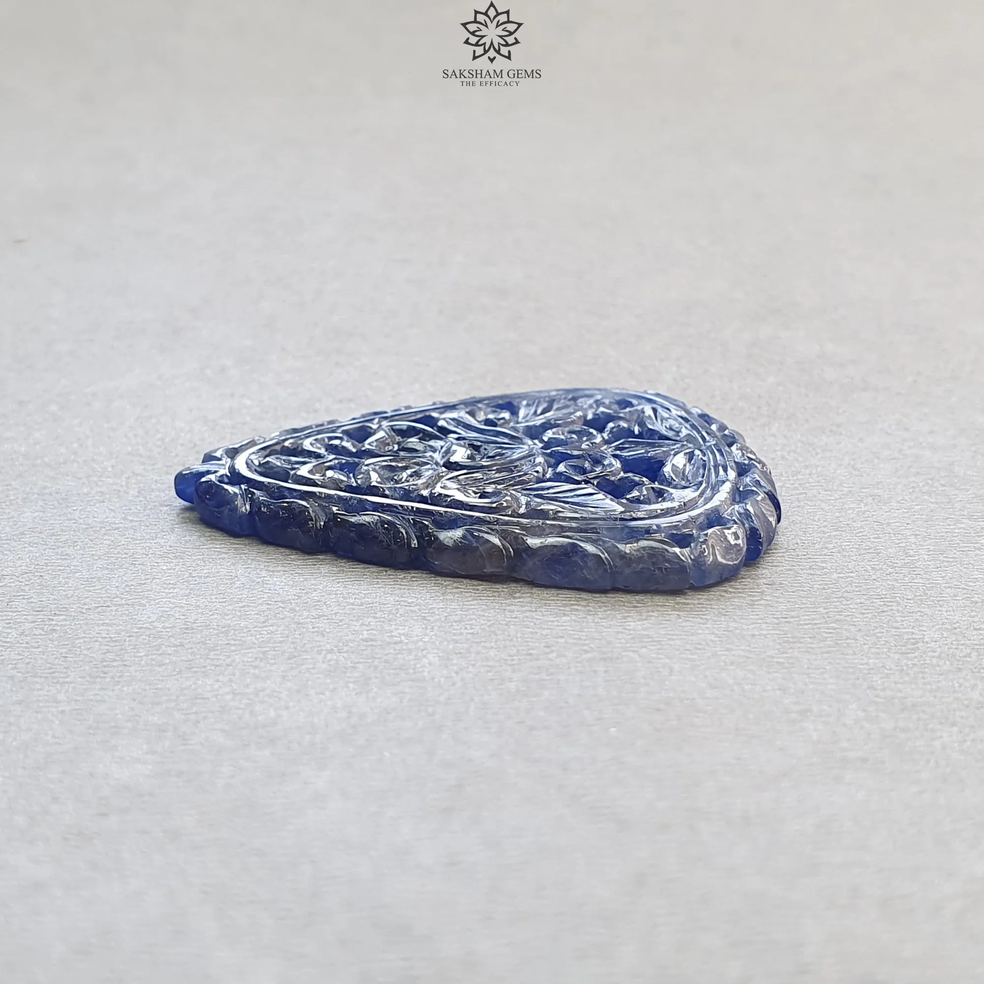 Blue Sapphire Gemstone Carving : 58.00cts Natural Untreated Unheated Blue Sapphire Hand Carved Triangle Shape 43*37mm