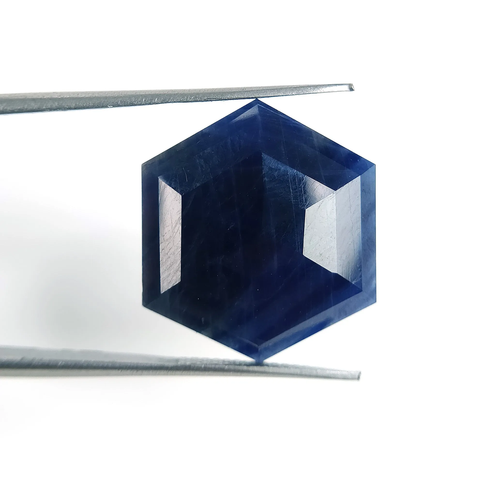 BLUE SAPPHIRE Gemstone Step Cut : 21.80cts Natural Untreated Unheated Sapphire Hexagon Shape 22*19mm (With Video)