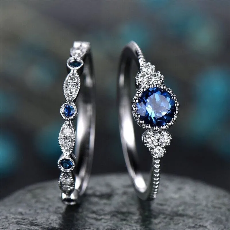 Blue Zircon Ring Set