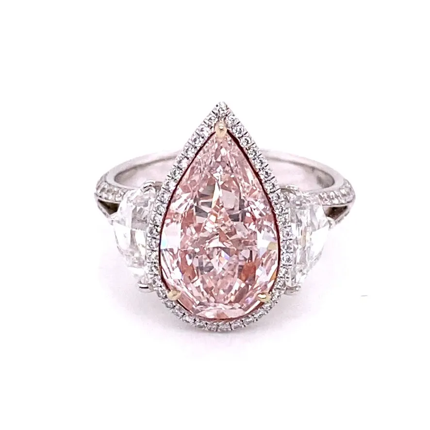 BLUSH 5 Carat Pear Shape Pink Diamond Engagement Ring 18K GIA CERTIFIED BY MIKE NEKTA