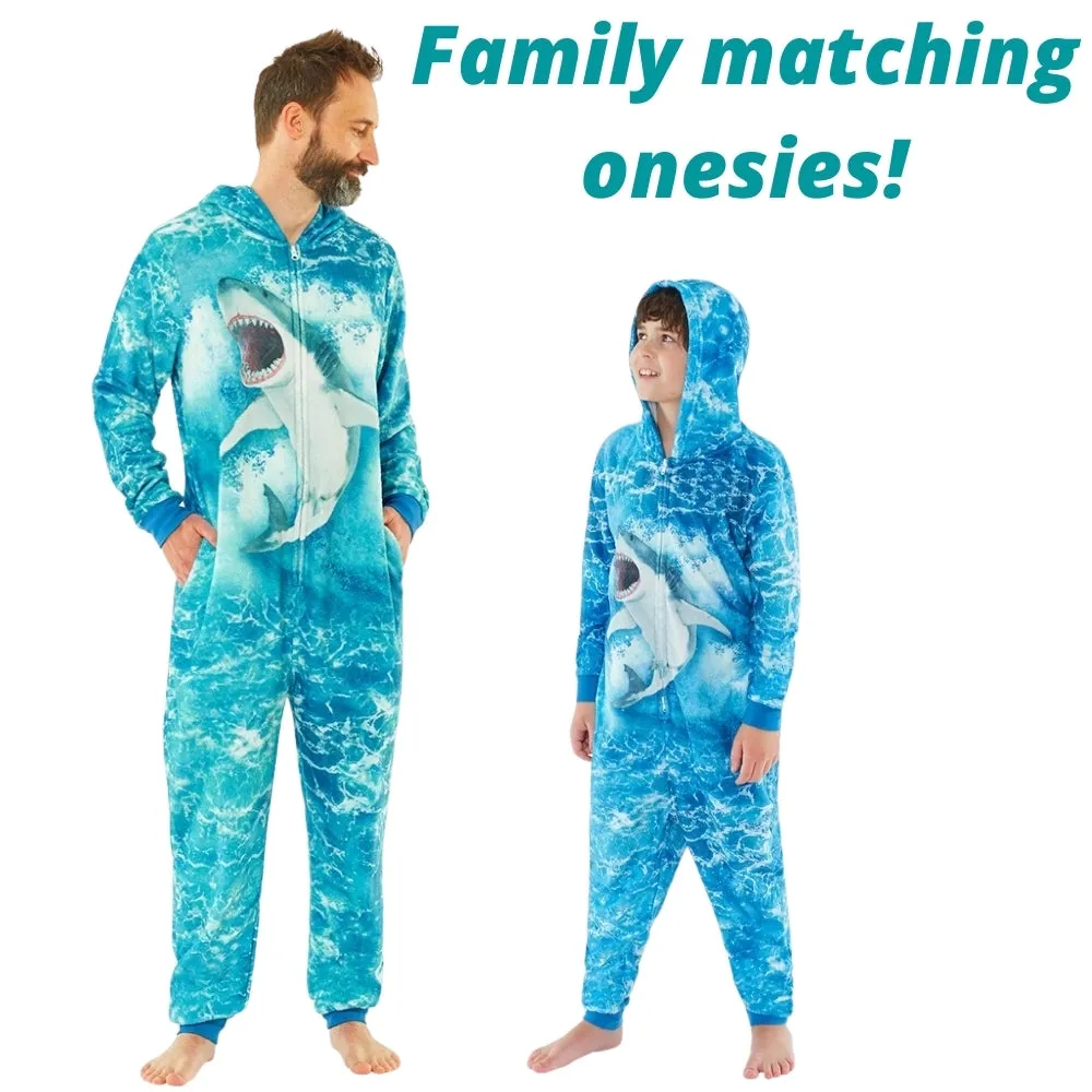 Boys Blue Digital Print Shark Onesie