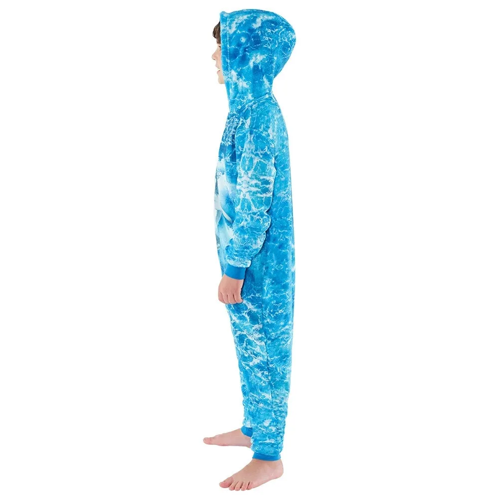 Boys Blue Digital Print Shark Onesie