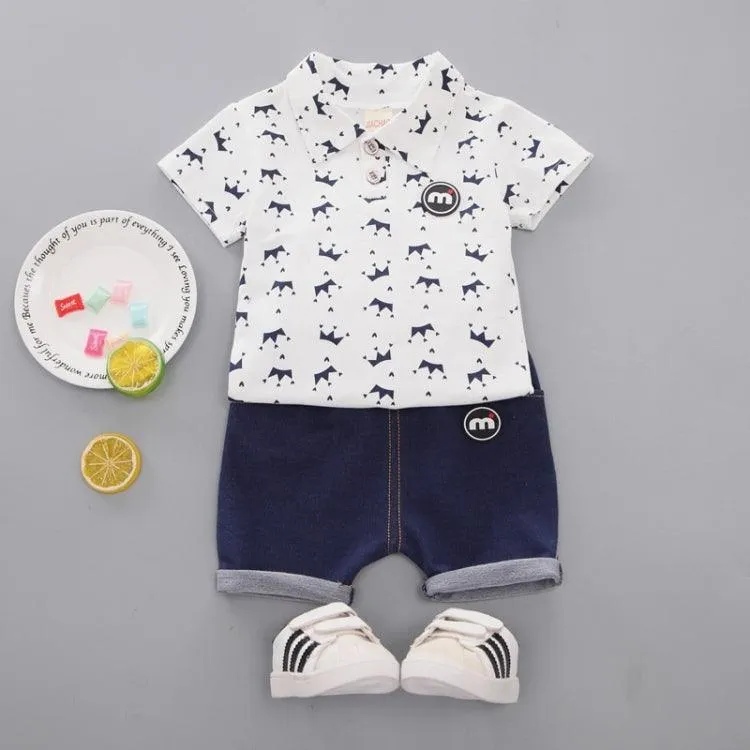 Boys' Two-Piece Summer Crown Outfit with Stand-Up Collar