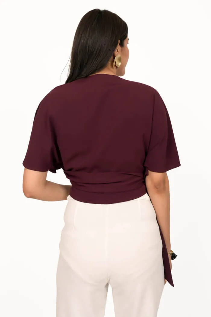 Burgundy Wraparound Crop Top