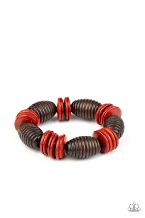 Caribbean Castaway Red and Brown Wood Bracelet - Paparazzi Accessories