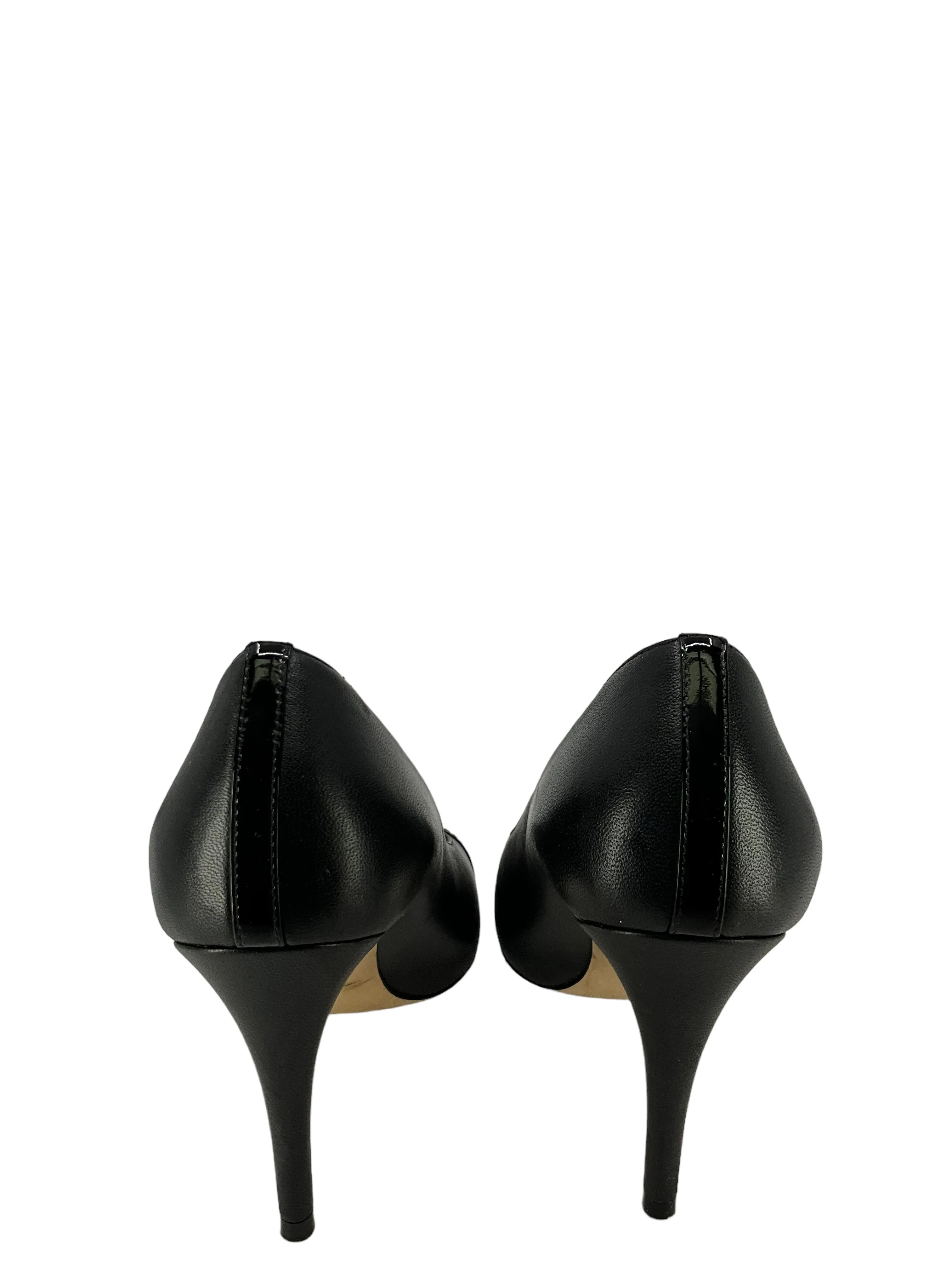 Chanel Black Lambskin Pumps With Patent Leather CC Size 6.5