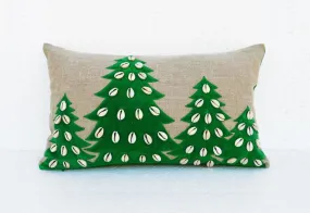 Christmas linen pillow cover, christmas tree, velvet applique, cowri pillow size 12"X 20"