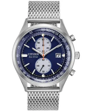 Citizen Eco-Drive Chandler - Chronograph - Stainless Steel - Blue Dial - Mesh