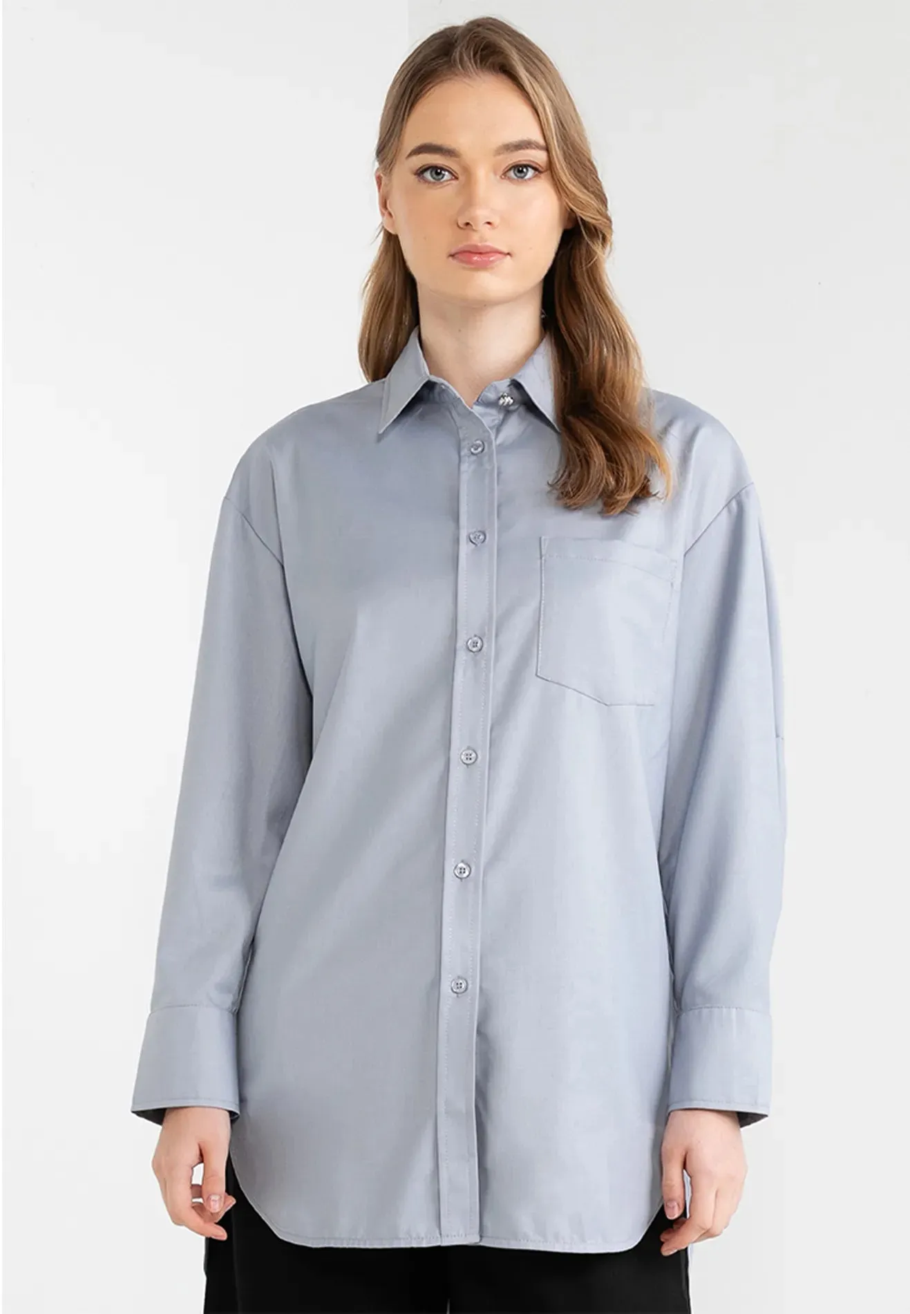 Collar Neck Basic Hi-Low Shirt