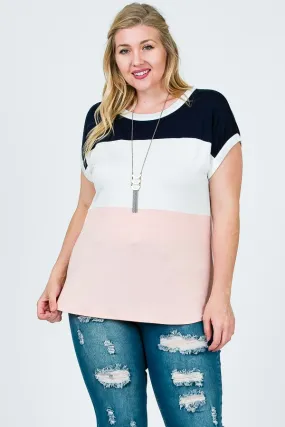 Colorblock Tee in Blush PLUS