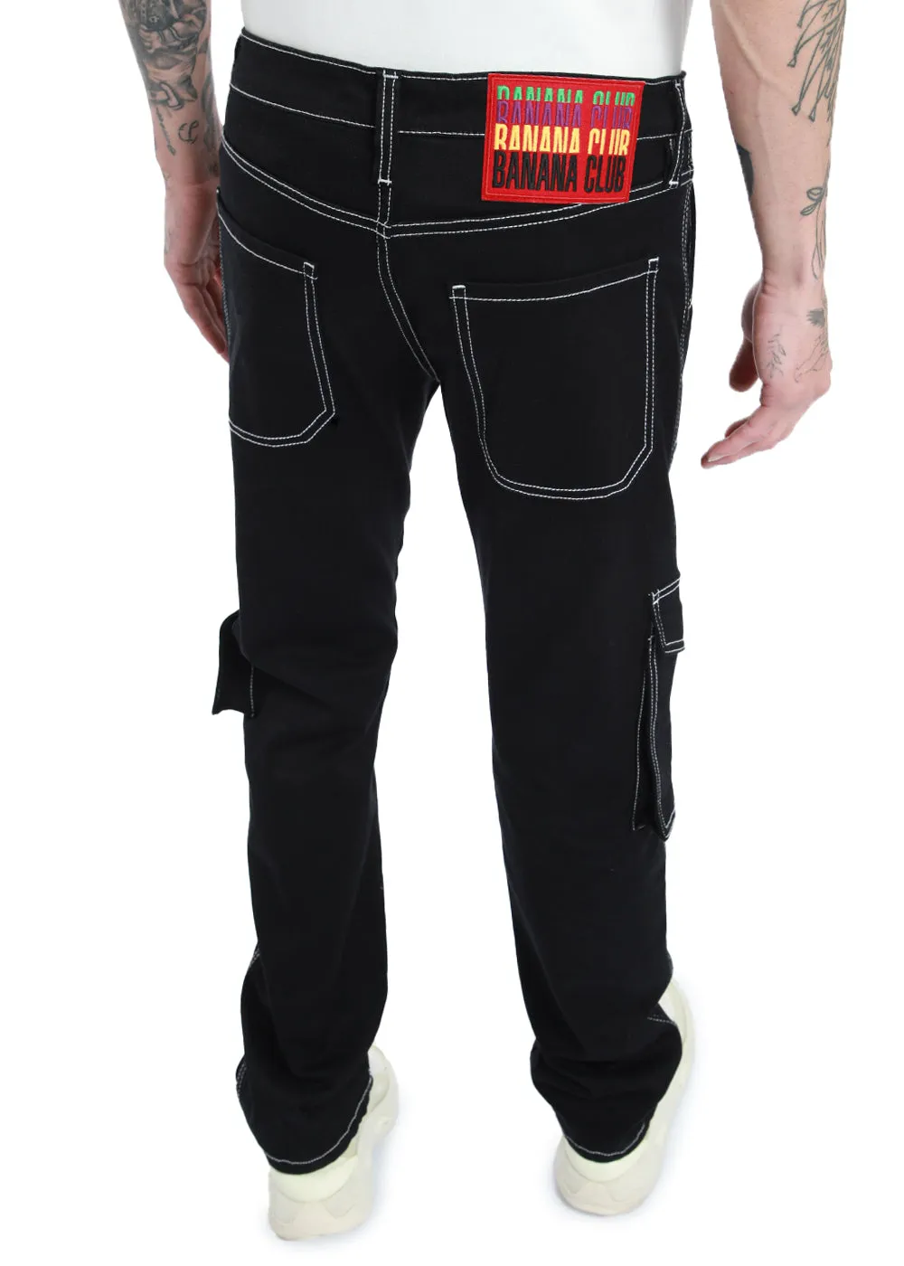 Contrast Stitched Black Denim Cargo