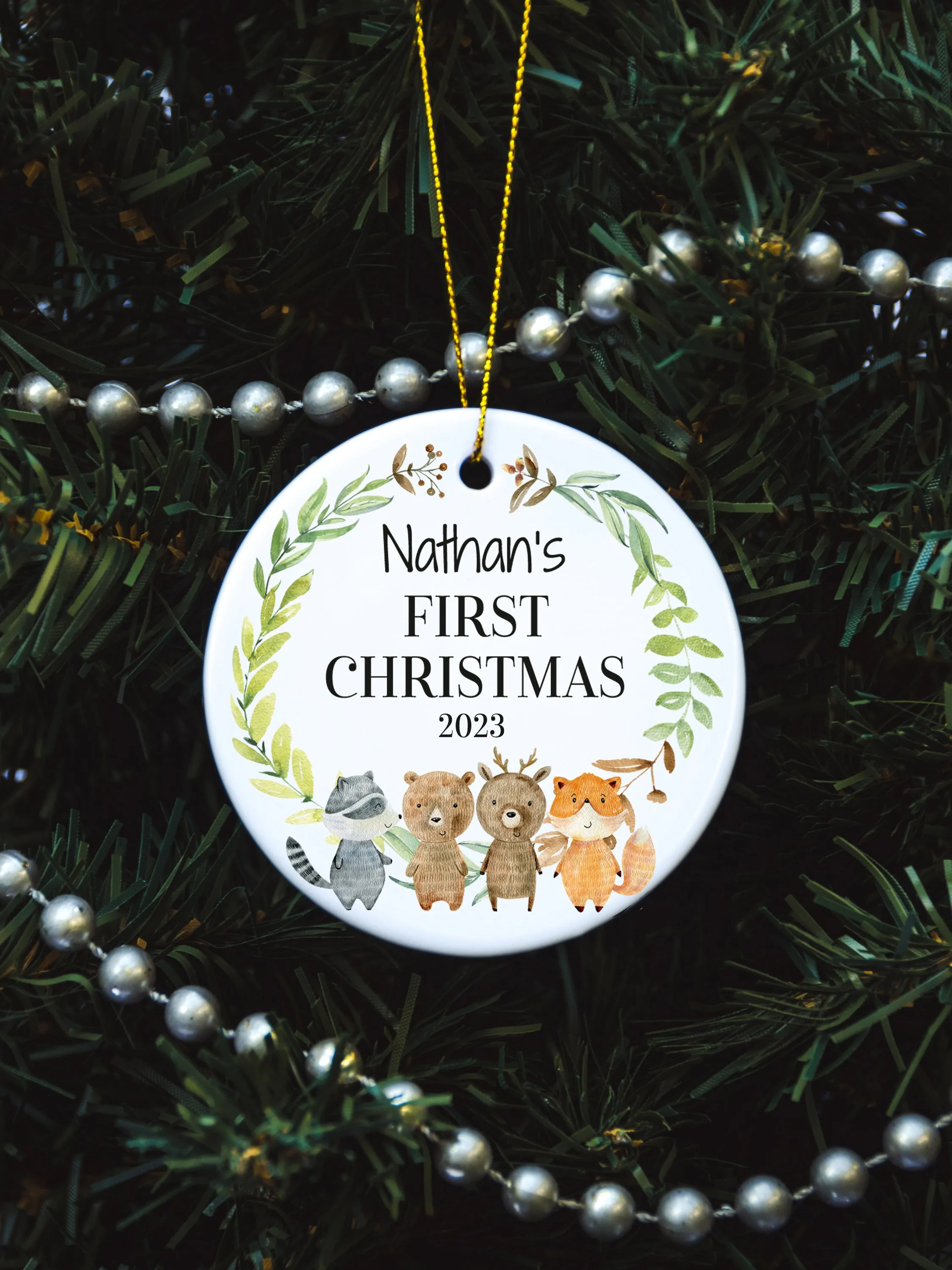 Custom Baby's First Christmas Woodland Creature Ornament