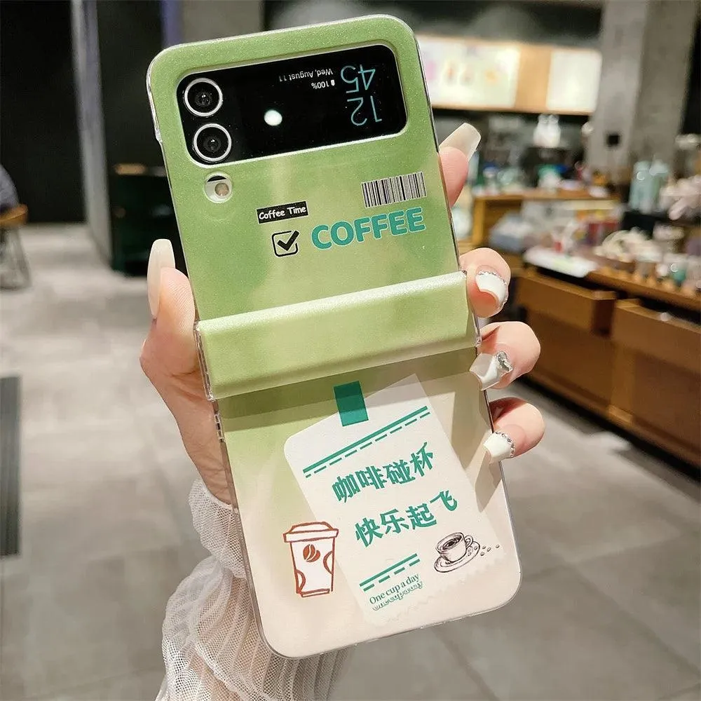 Cute Coffee Rendering Pattern Phone Case for Galaxy Z Flip 3, Z Flip 4, Z Flip 5 - ZFlip 3, 4, 5