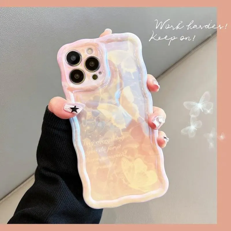 Cute Phone Case for iPhone 11 12 13 14 Pro Max: Oil Painting Gradient Butterfly Pattern