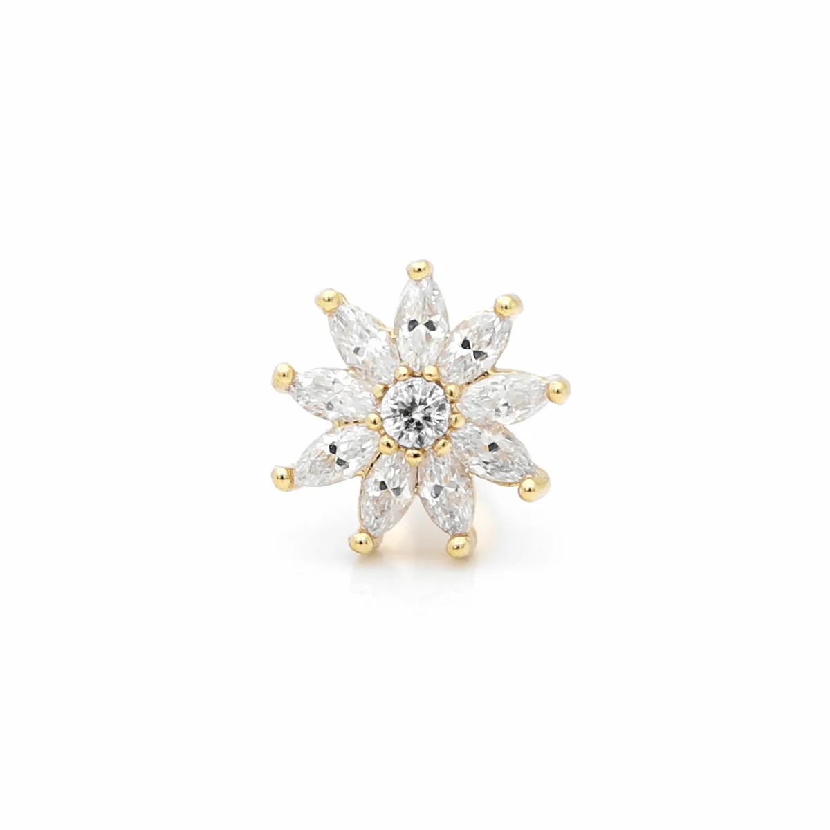 C.Z Pave Flower Cartilage Tragus Piercing Earring - Gold