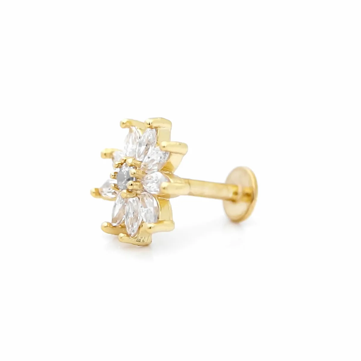 C.Z Pave Flower Cartilage Tragus Piercing Earring - Gold