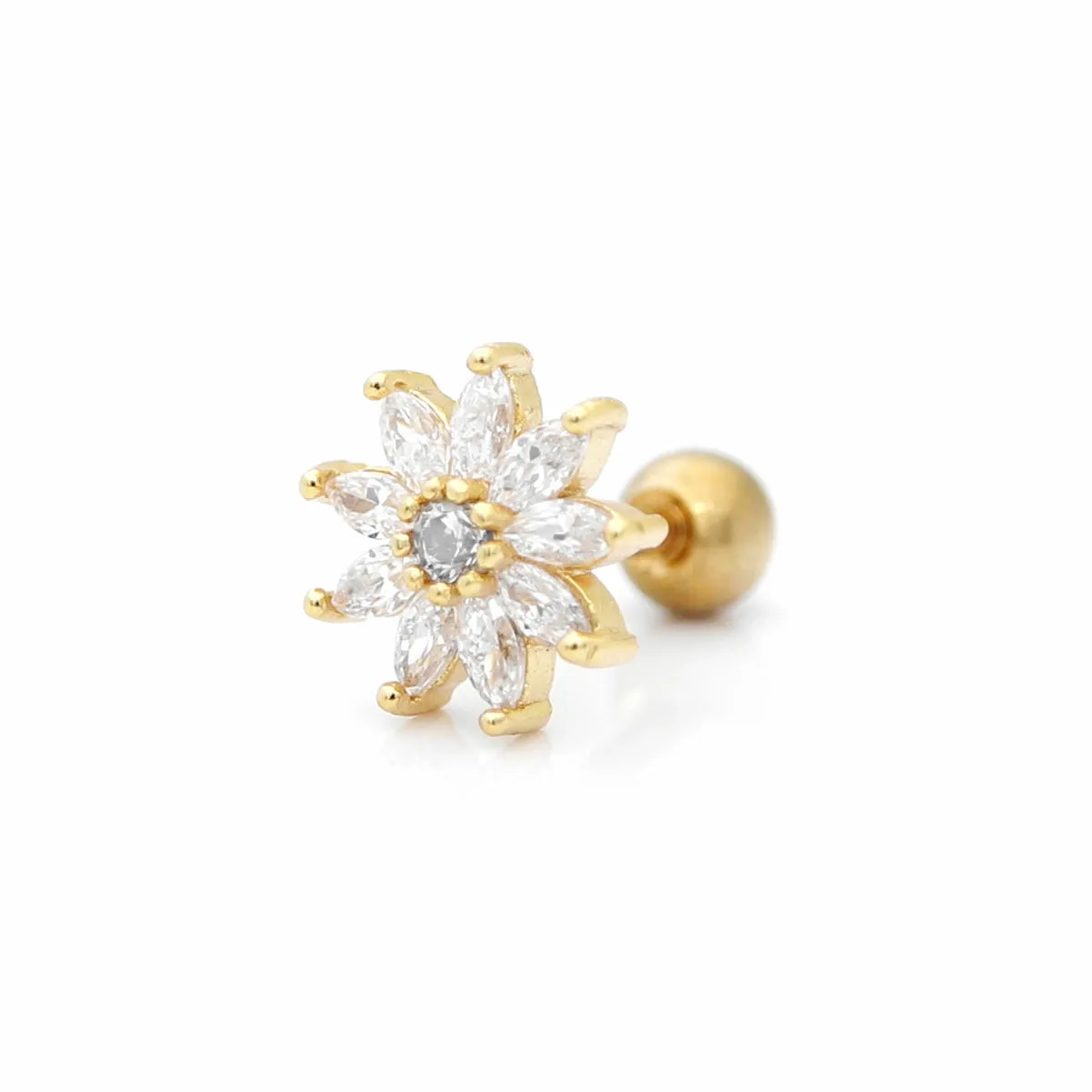 C.Z Pave Flower Cartilage Tragus Piercing Earring - Gold