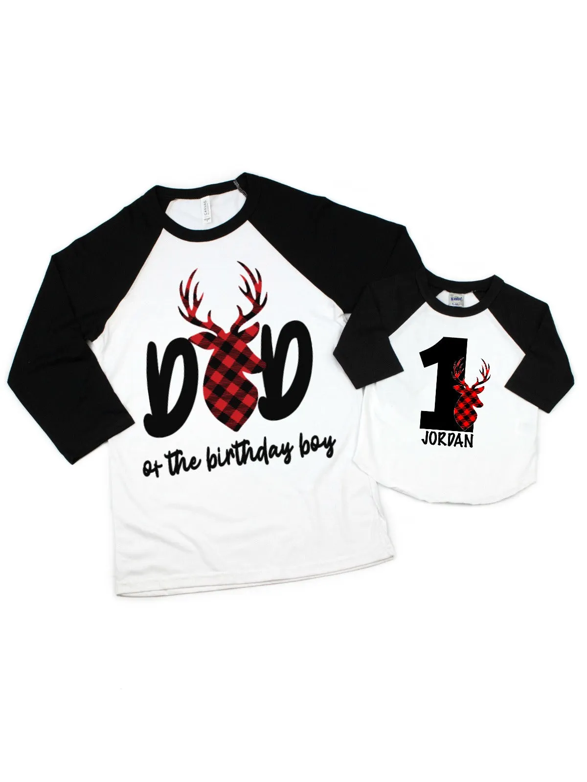 Dad of the Birthday Boy Buffalo Plaid Deer Raglan Shirt