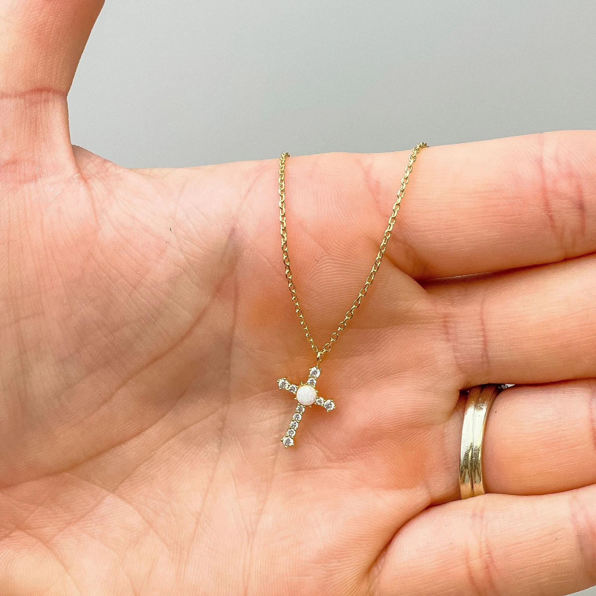 Dainty Gold Crystal Cross Pendant Necklace