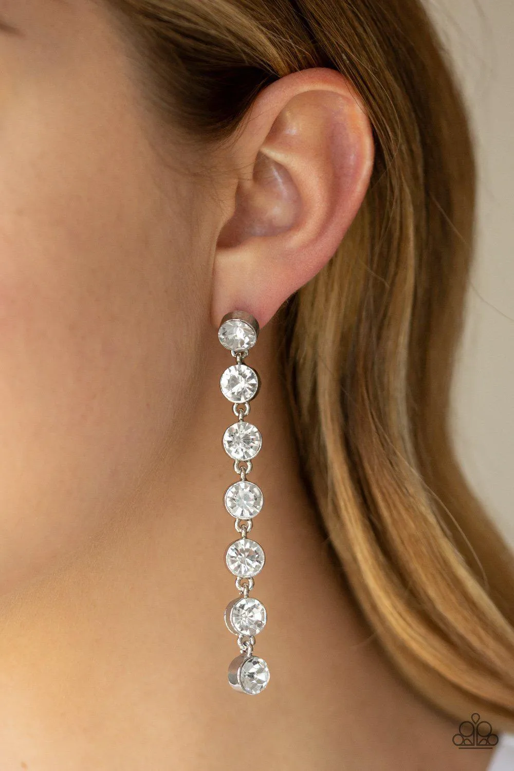 Dazzling Debonair White Rhinestone Earrings - Paparazzi Accessories