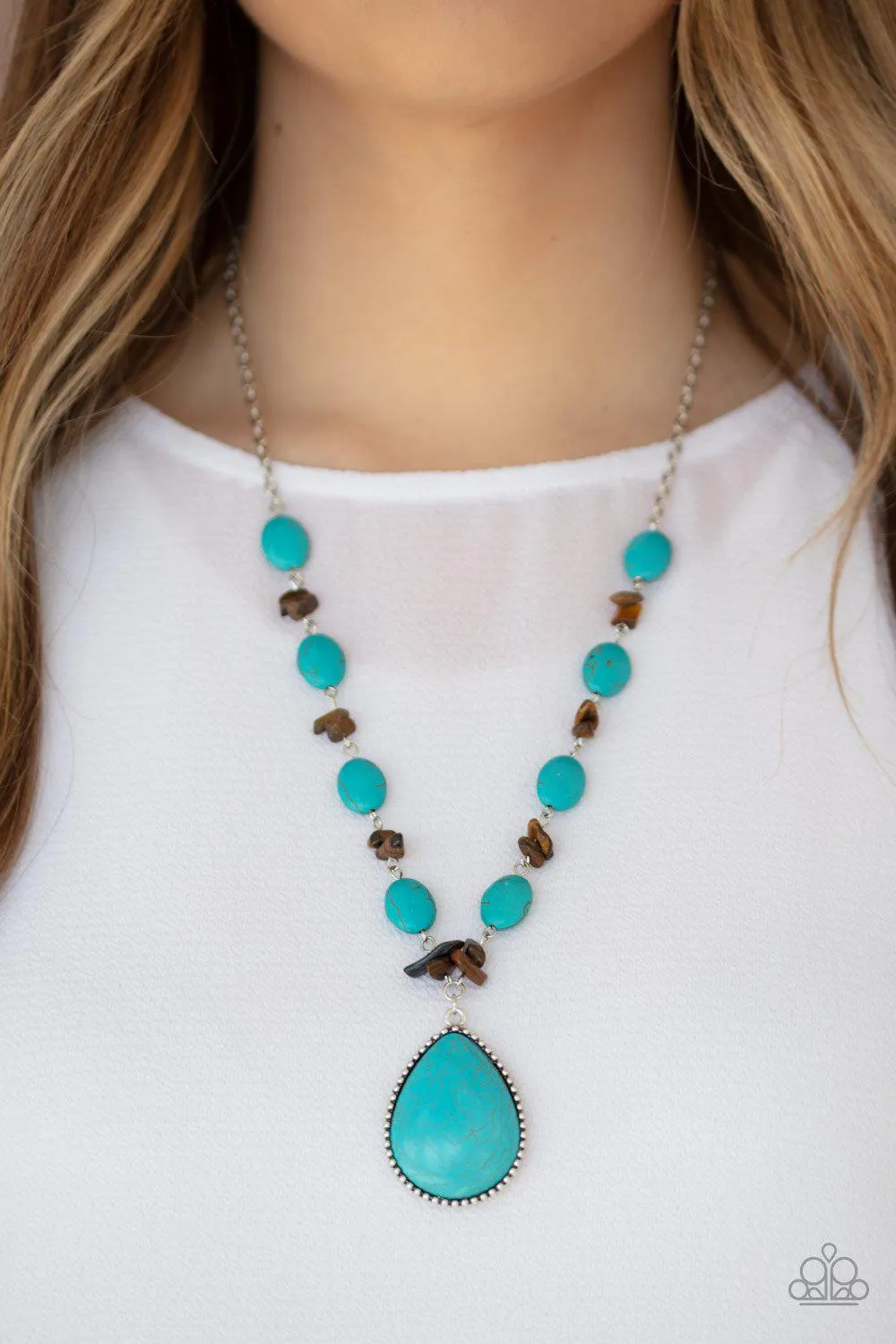 Desert Diva Turquoise Blue and Tiger Eye Stone Necklace - Paparazzi Accessories