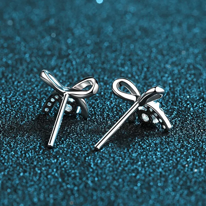 Diamond Bowknot Stud Earrings- 925 Sterling Silver