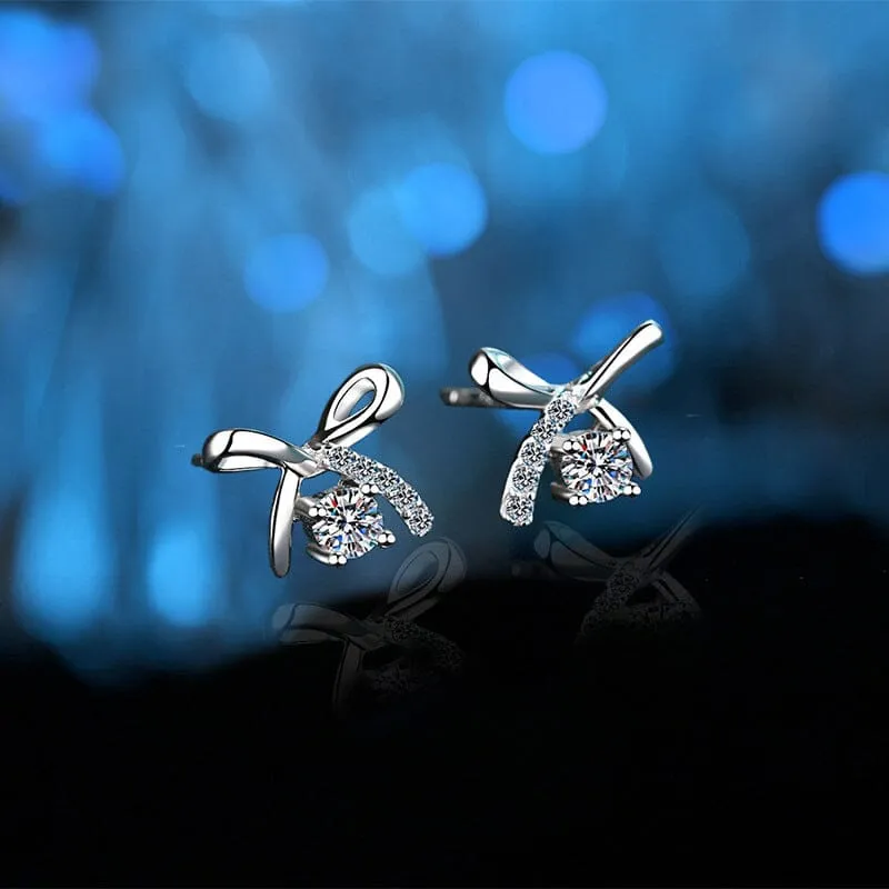 Diamond Bowknot Stud Earrings- 925 Sterling Silver