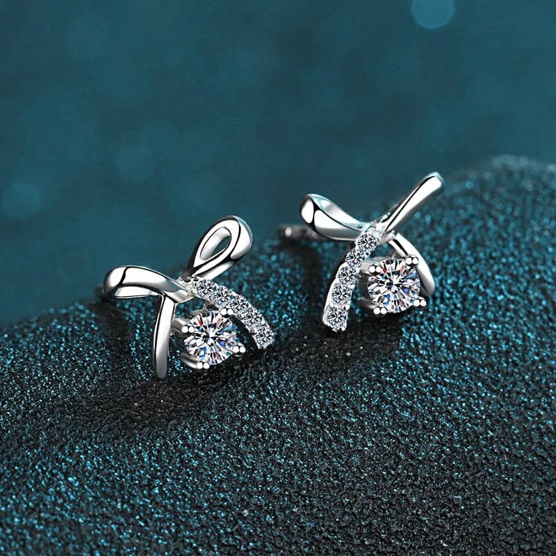 Diamond Bowknot Stud Earrings- 925 Sterling Silver