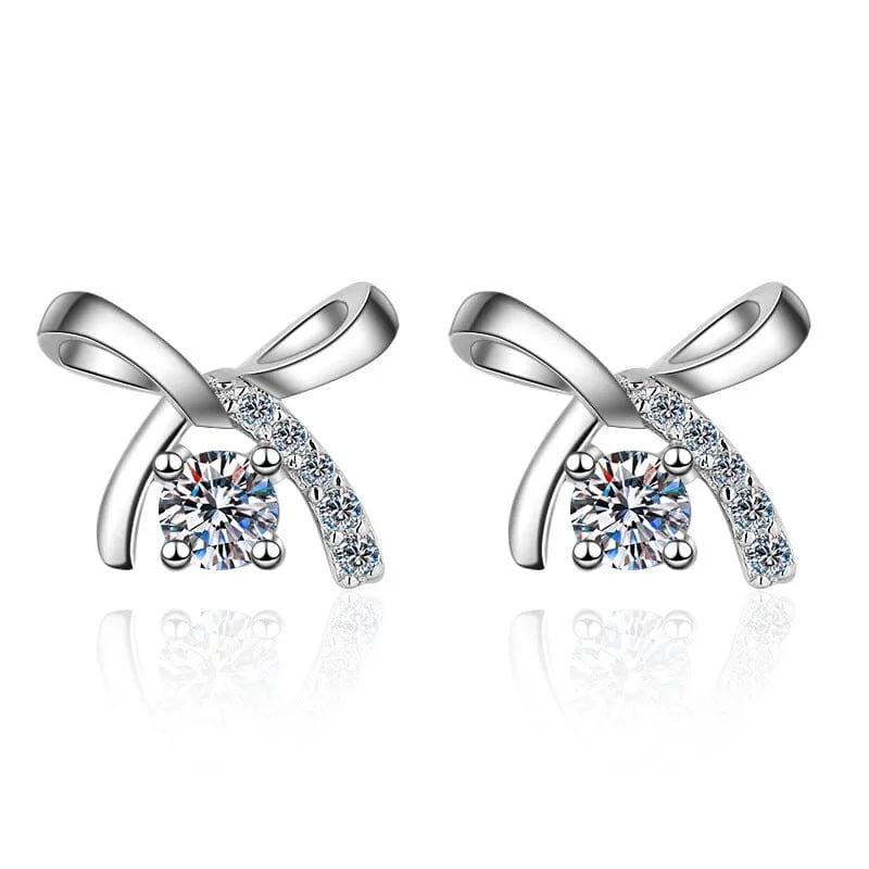 Diamond Bowknot Stud Earrings- 925 Sterling Silver