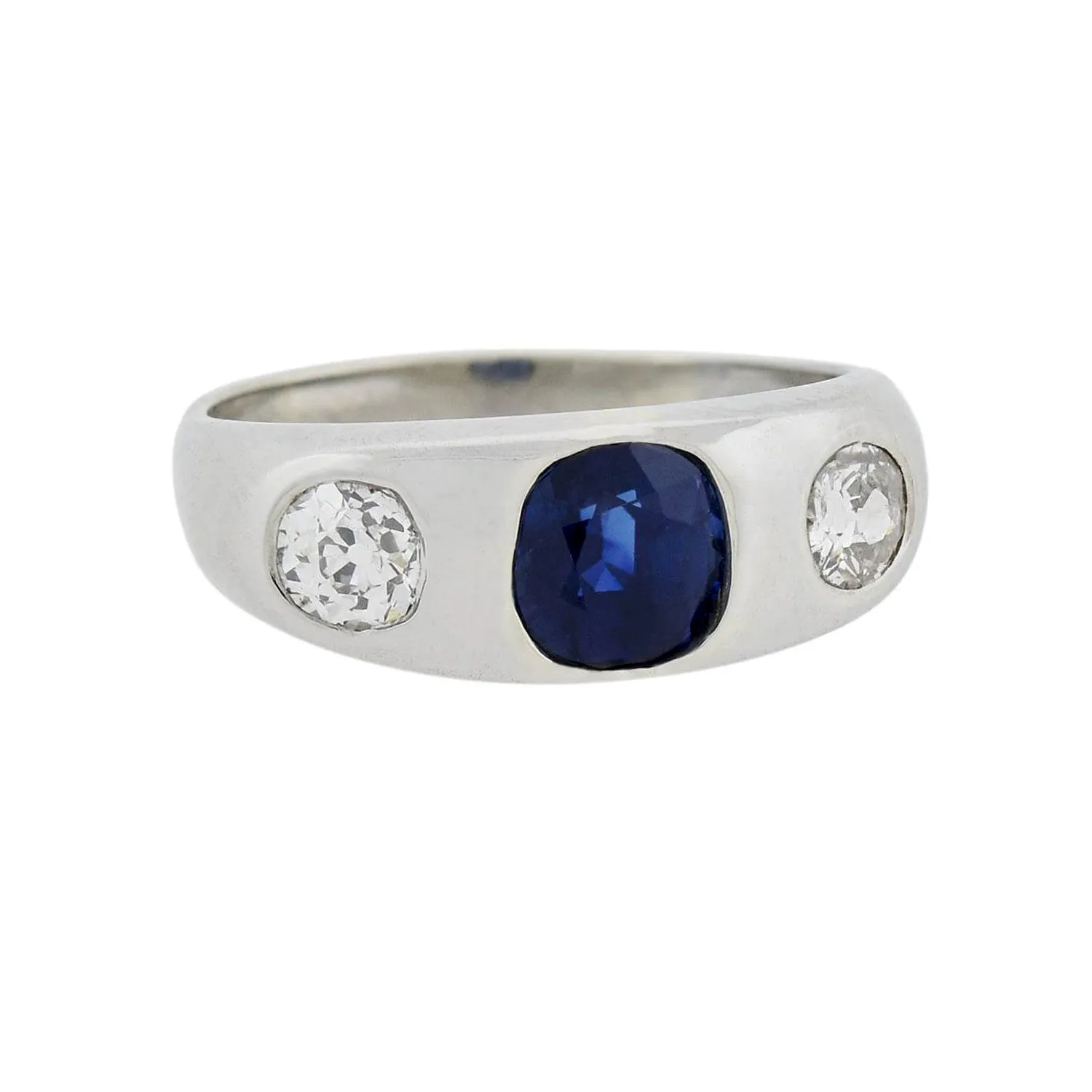 Edwardian Platinum 1ct Sapphire   Diamond 3-Stone Ring