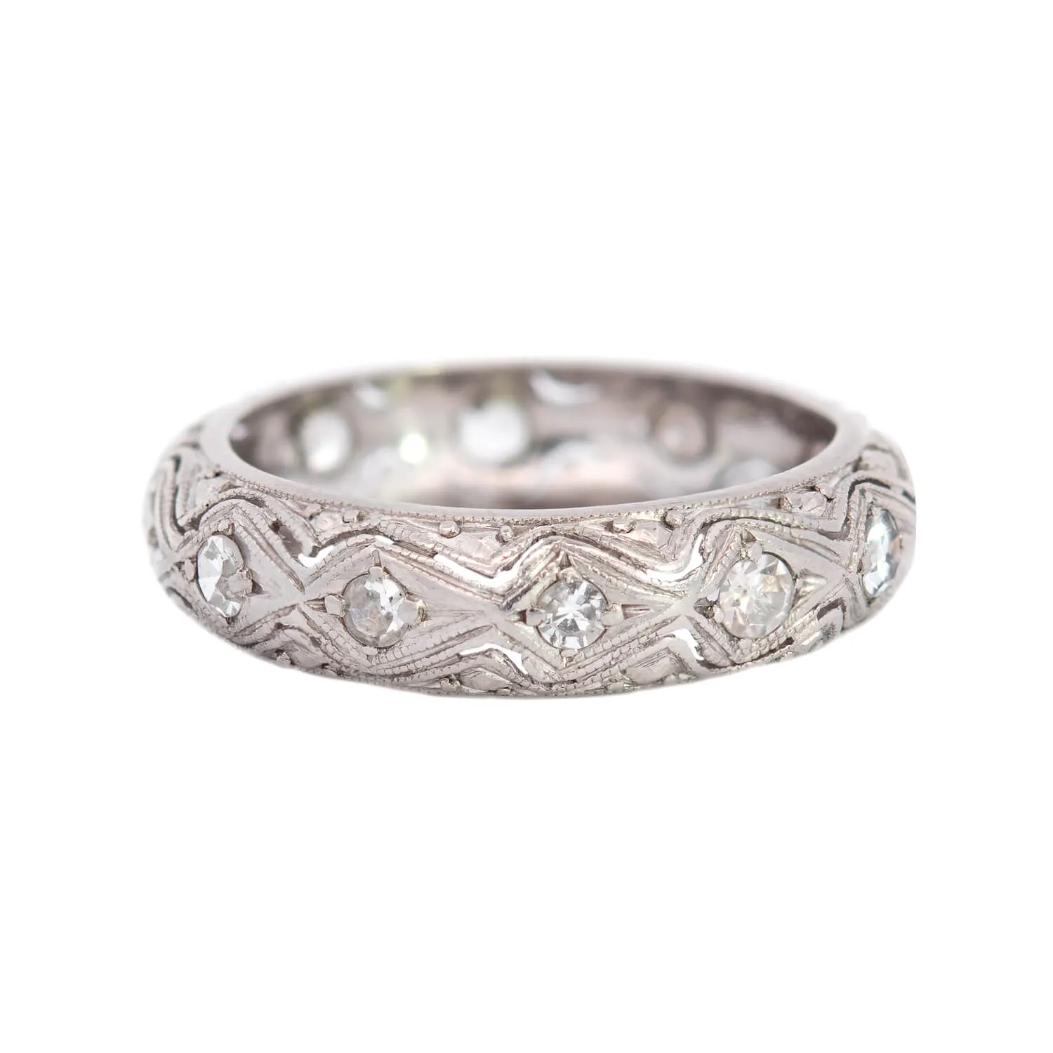 Edwardian Platinum Diamond Filigree Eternity Band