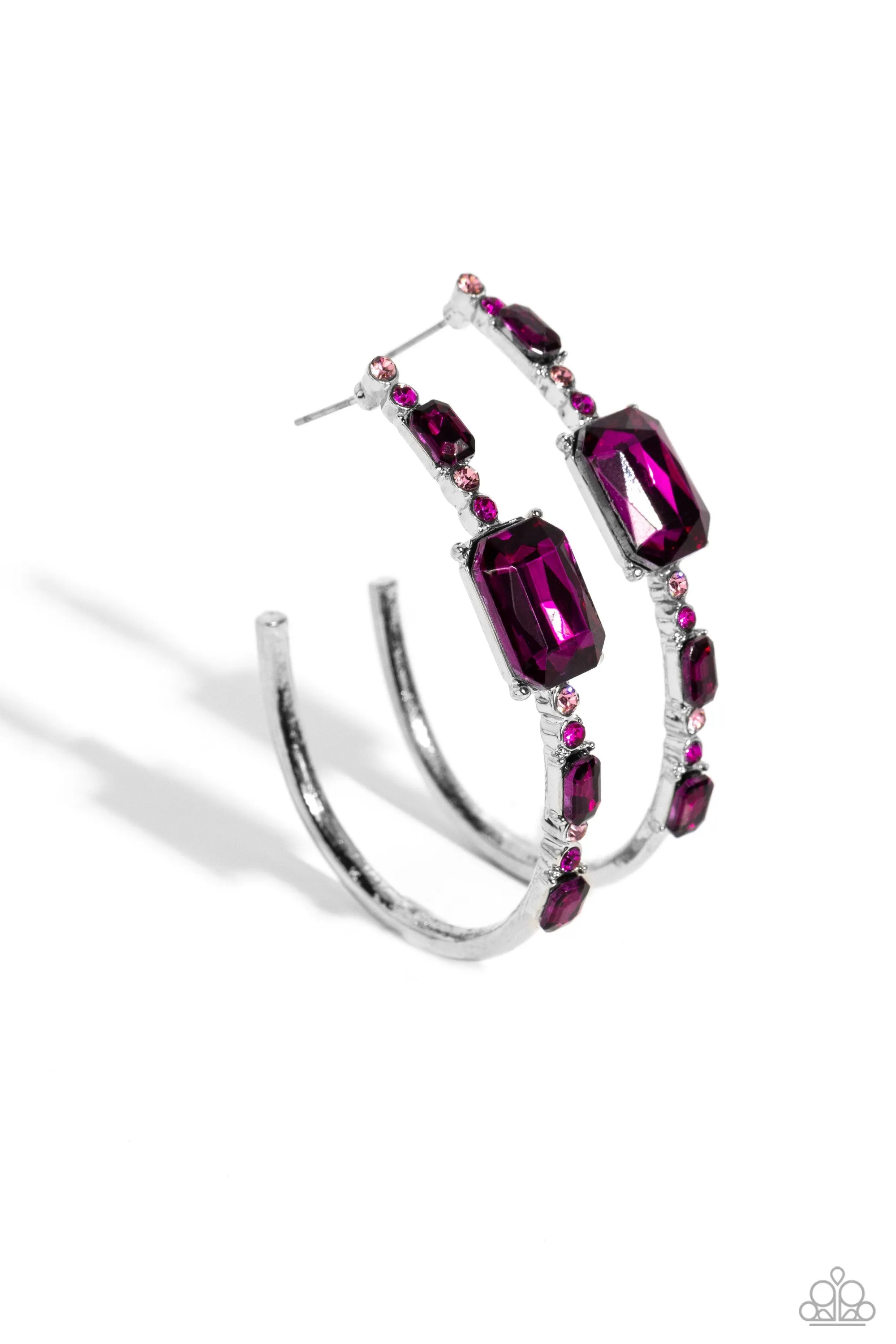 Elite Ensemble Pink Rhinestone Hoop Earrings - Paparazzi Accessories